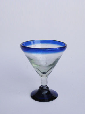 Cobalt Blue Rim 3 oz Small Martini Glasses (set of 6) - Mexican handcrafted product